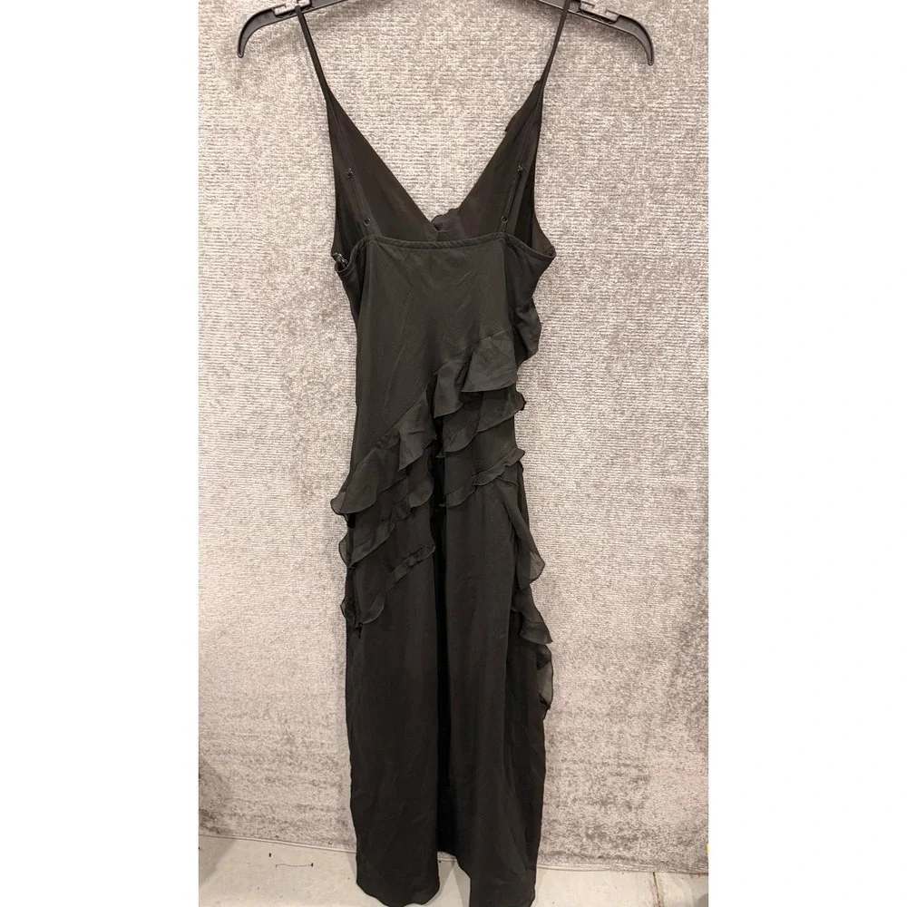 Abercrombie & Fitch Womens Maxi Dress ST Black Ruffle Front High Slit V-Neck